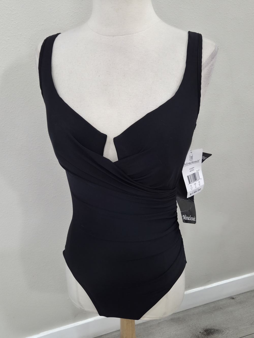 Miraclesuit Black V-Notch One-Piece Swimsuit with Ruching - Picture 3 of 9